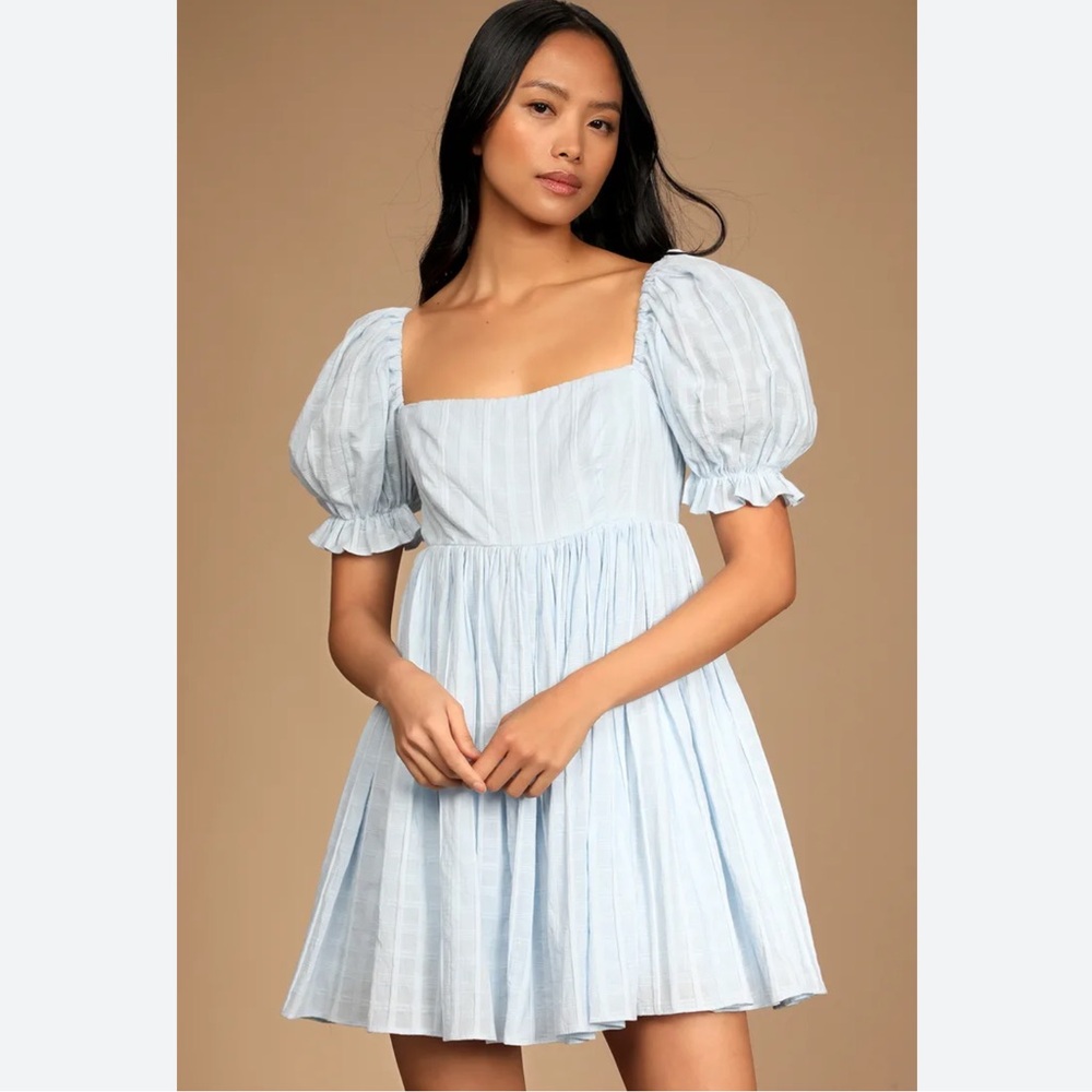 Lulu's Sky Blue Puff Sleeve Mini Dress